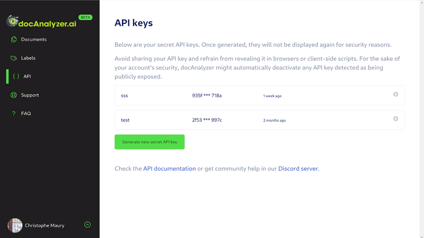 API keys