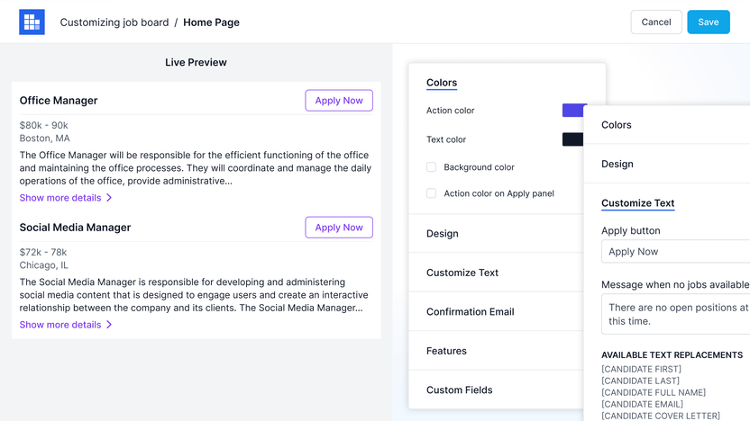 Customizable job posts