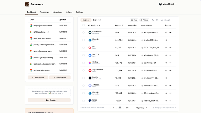 Find invoices and receipts