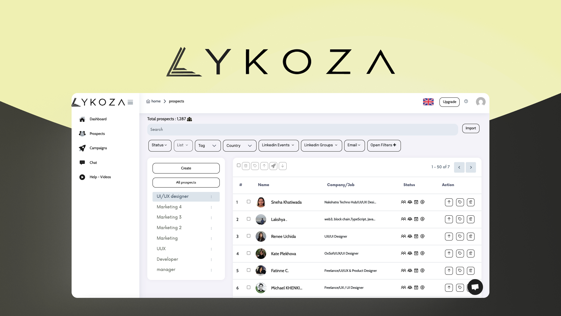 Prospect dashboard