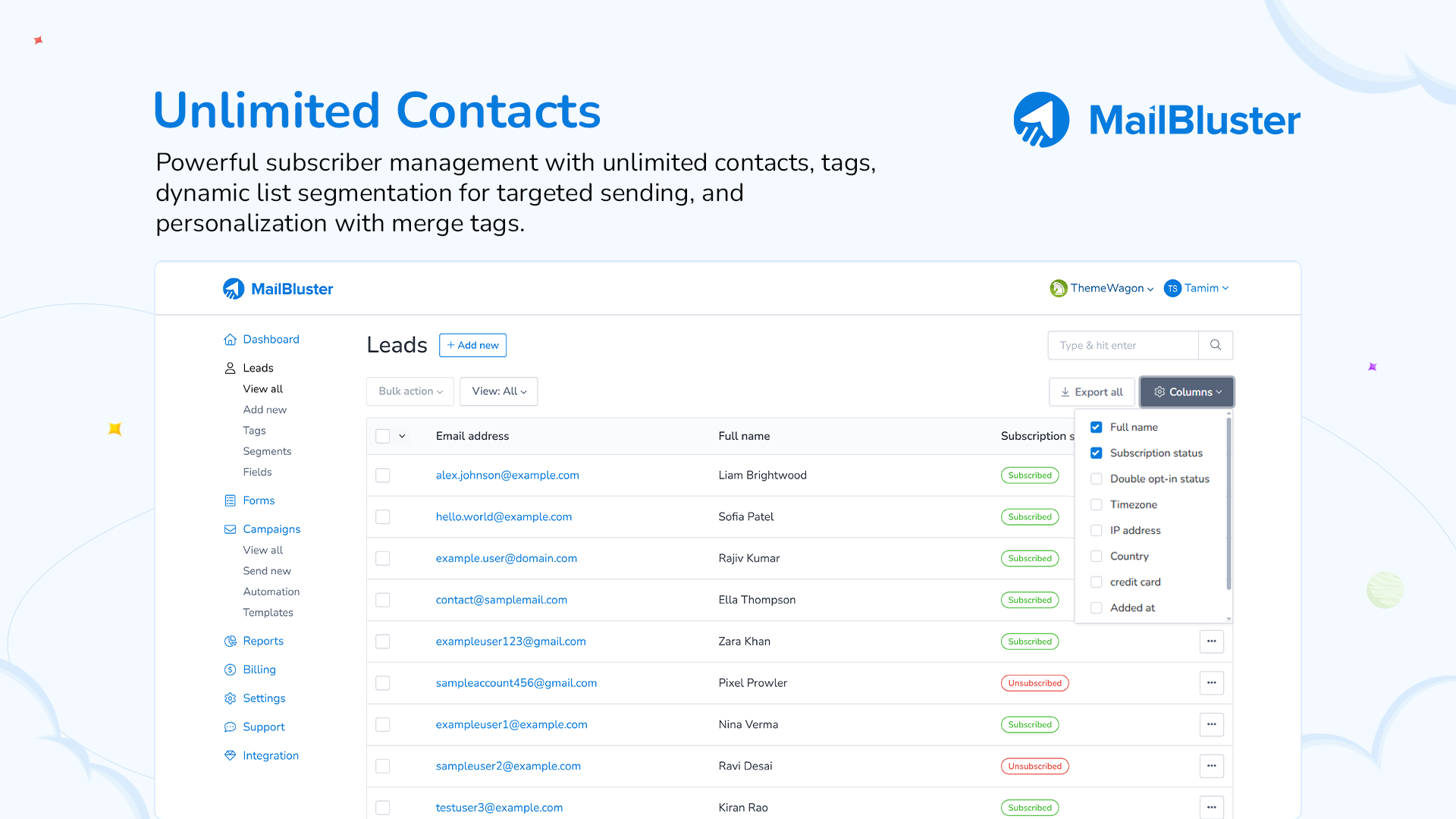 Unlimited contacts