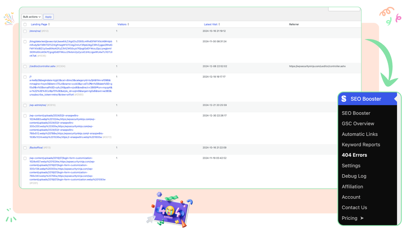 Identify every 404 error